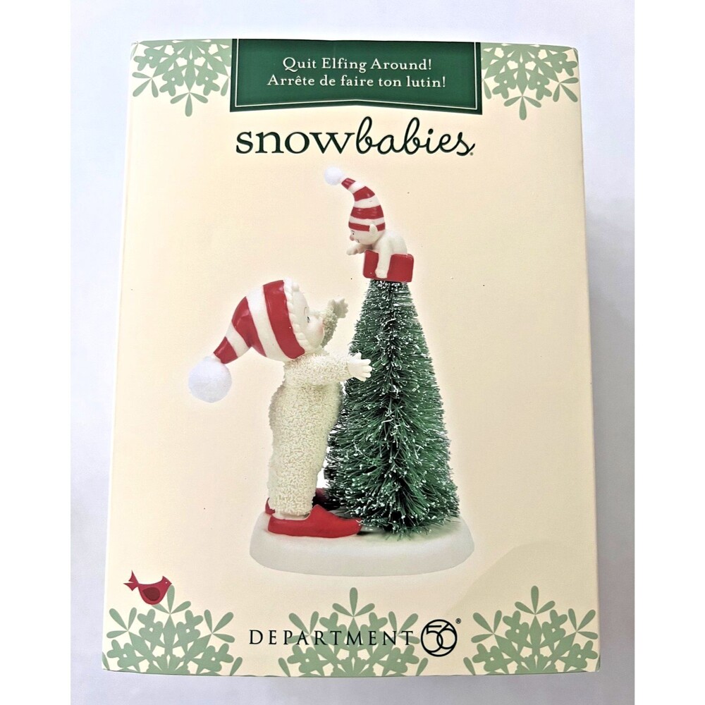 NIB Dept 56 Snowbabies Quit Elfing Around! Figurine Porcelain Elf Christmas Tree